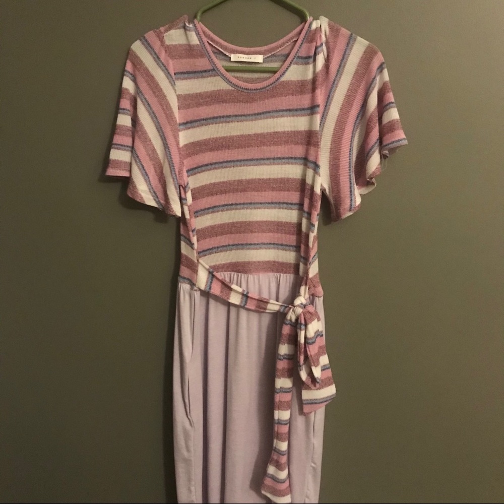 Orchid and striped midi dress